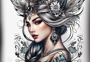 Нежные тонкие пионы с линиями и центральной звездой tattoo idea