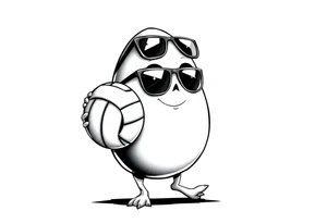 walking egg in sunglasses , holding a volleyball tattoo idea