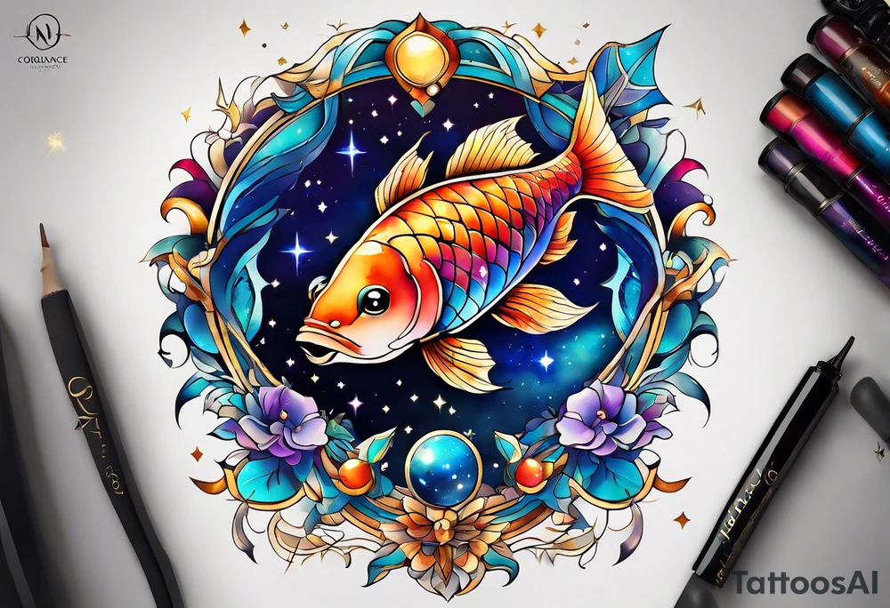 constellation du zodiaque avec poisson balance et scorpion superposée de couleur différentes tattoo idea
