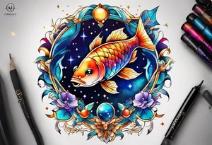 constellation du zodiaque avec poisson balance et scorpion superposée de couleur différentes tattoo idea