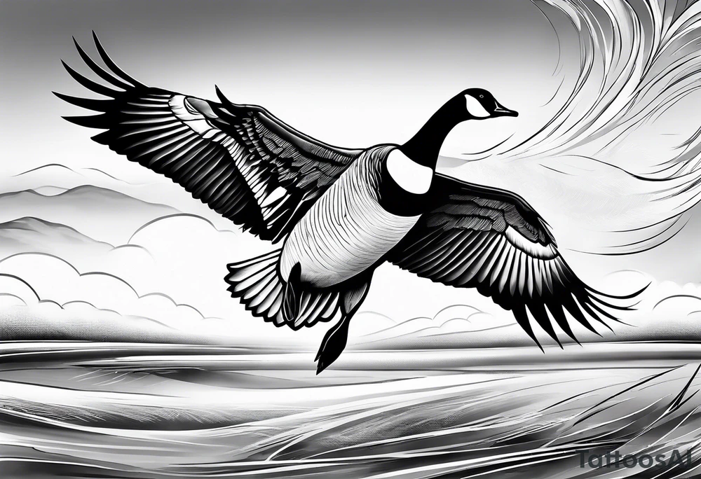 canadian goose taking off wind Background edgeways tattoo idea