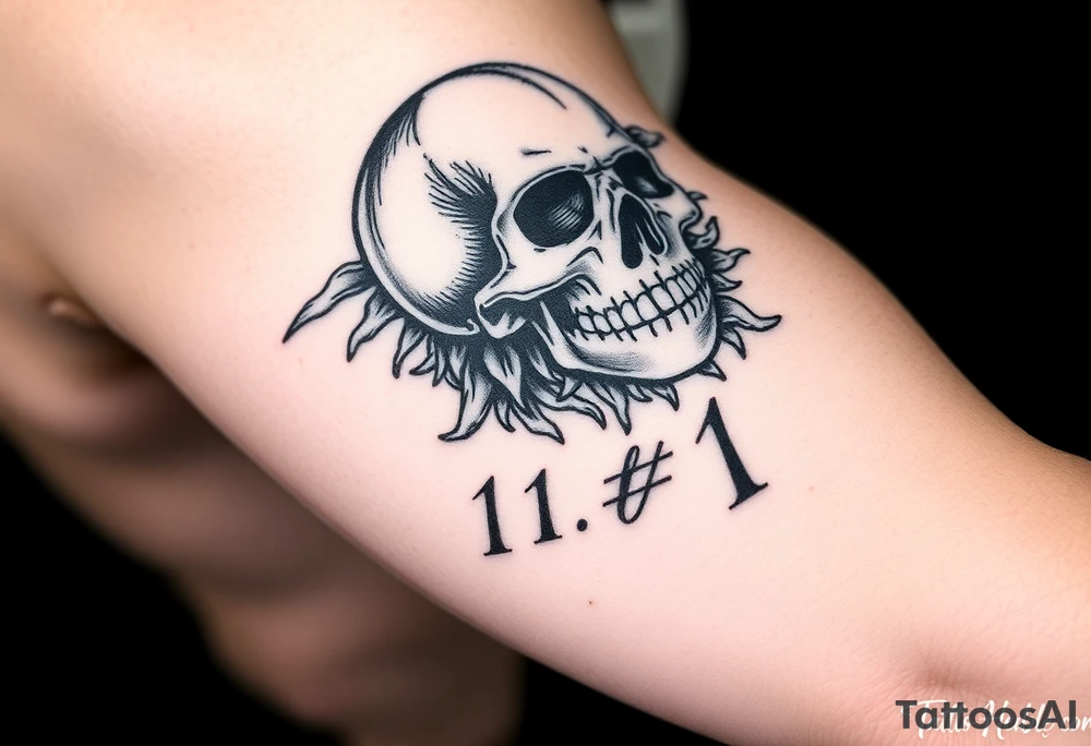 Chicano style. Skull, motorcycle And the inscription 1% tattoo idea