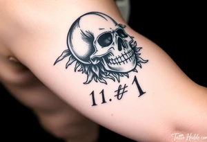 Chicano style. Skull, motorcycle And the inscription 1% tattoo idea