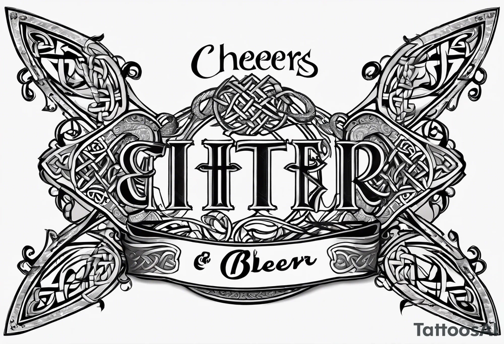 Cheers Mate text, armband +Celtic +grey Cancer Ribbon +tribal +artistic tattoo idea