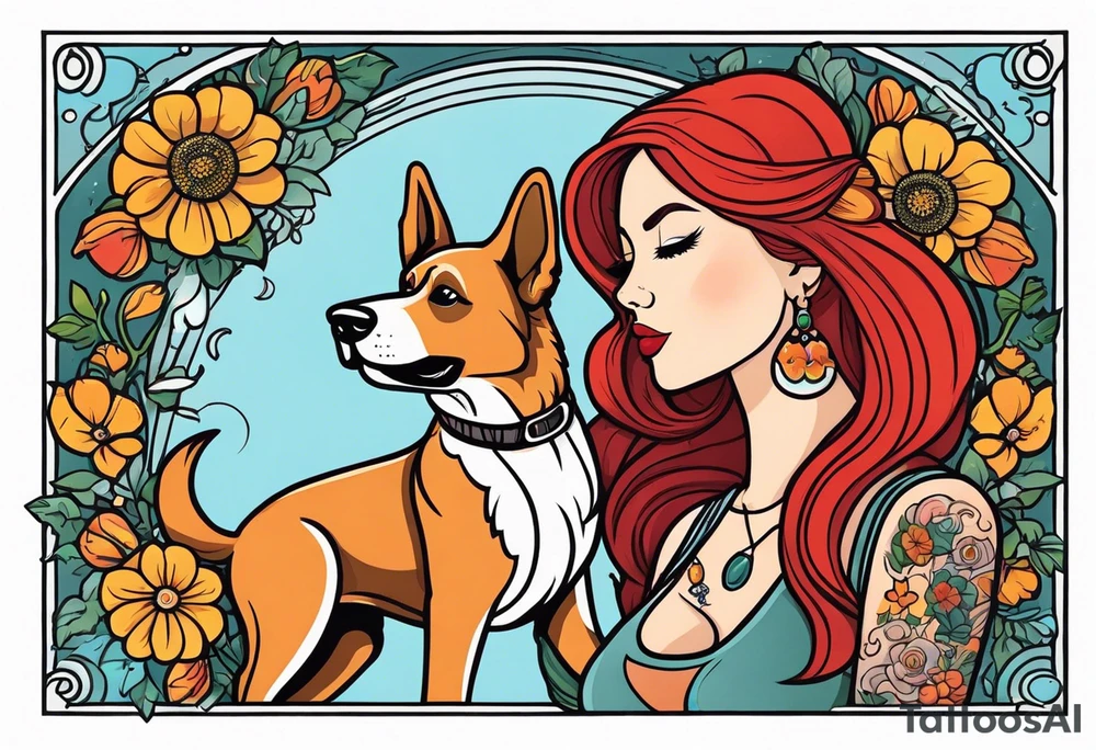 red hair woman with German shepherd dog tattoo idea