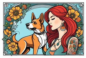 red hair woman with German shepherd dog tattoo idea