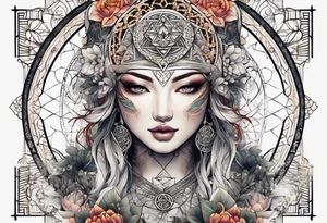 front knee tattoo with sacred geometry, swirls & washes, background tattoo idea