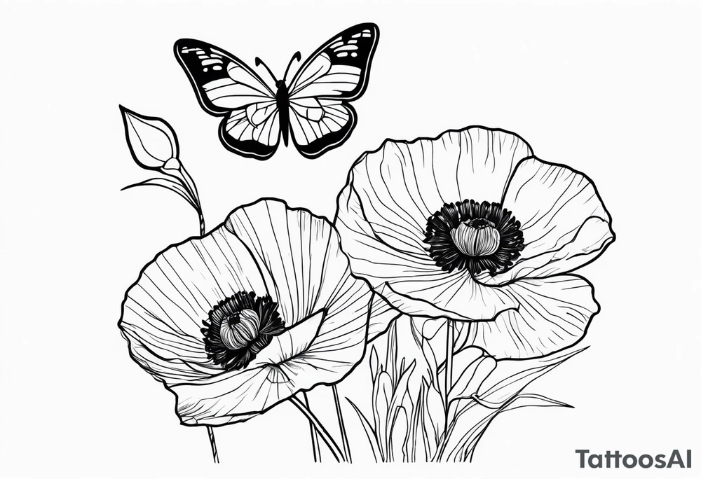 Bouquet of poppies and paperwhites and holly with. A butterfly tattoo idea