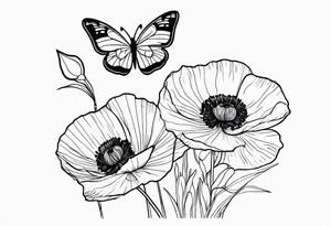 Bouquet of poppies and paperwhites and holly with. A butterfly tattoo idea