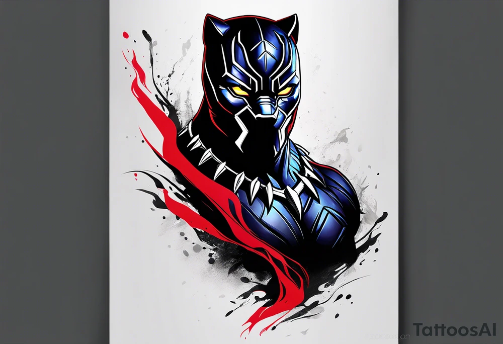 unique black panther tattoo, dynamic pose, showcasing its strength and grace, striking red eyes, intense and captivating elements, artistic flair, blending realism with abstract elements tattoo idea