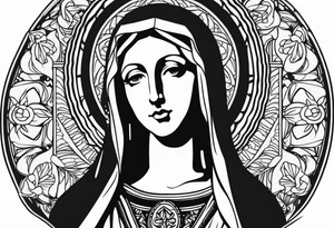Virgin Mary in a modern Blackwork style tattoo idea