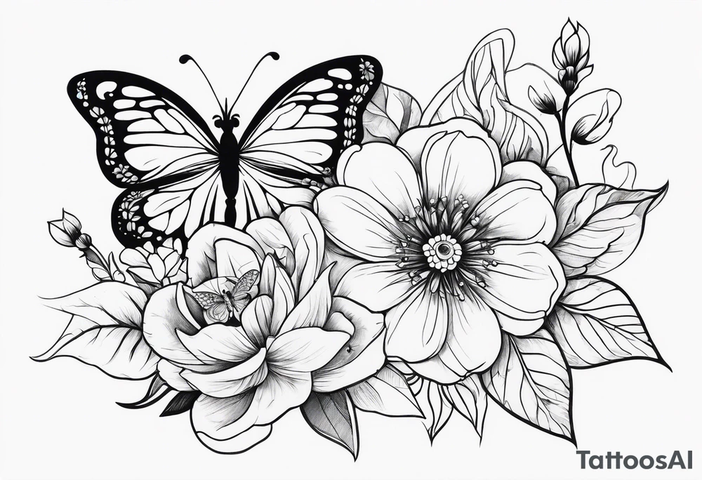 Flower and butterflies tattoo idea