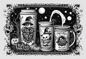 Trick or treat, 20 oz tumbler banner design, candy, minimalist, potions, brew, broom, spellbound, voodoo, cat tattoo idea
