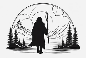 Lord of the rings main with Harry Potter mashup but clear independent visual of both movies. Small simple dainty fine line and minimal. No people silhouette in it. Not too much black. Hobbit door tattoo idea