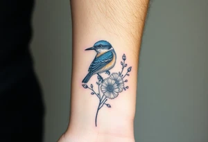 Bluebird with wild flowers tattoo idea