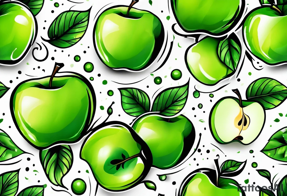 Dripping ink green apple tattoo idea