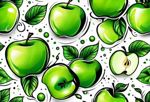 Dripping ink green apple tattoo idea