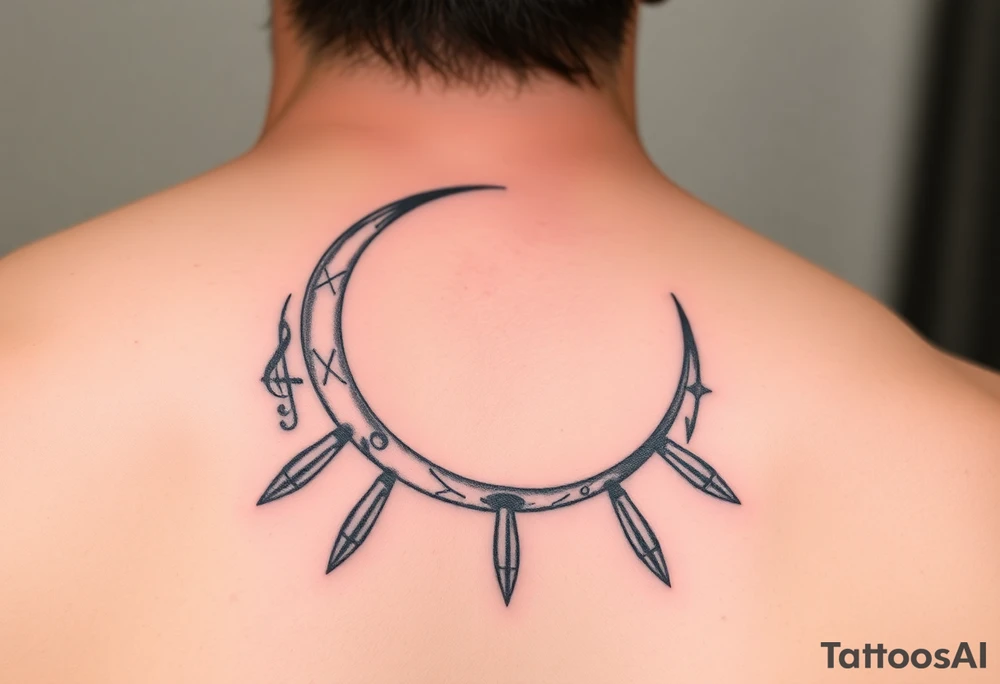waxing crescent, bullets, music tattoo idea