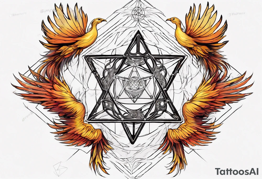 sacred geometry Metatron's cube with phoenix. Sleeve tattoo idea