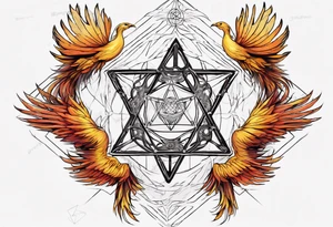 sacred geometry Metatron's cube with phoenix. Sleeve tattoo idea