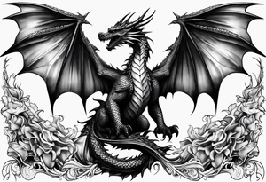 Mother dragon wings spread protecting her 3 young dragons tattoo idea