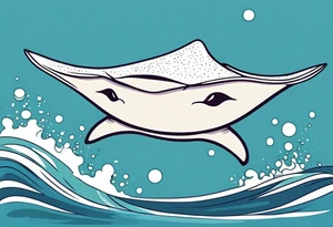 cute sting ray leaping out of water, smiling, feminine, cartoon tattoo idea