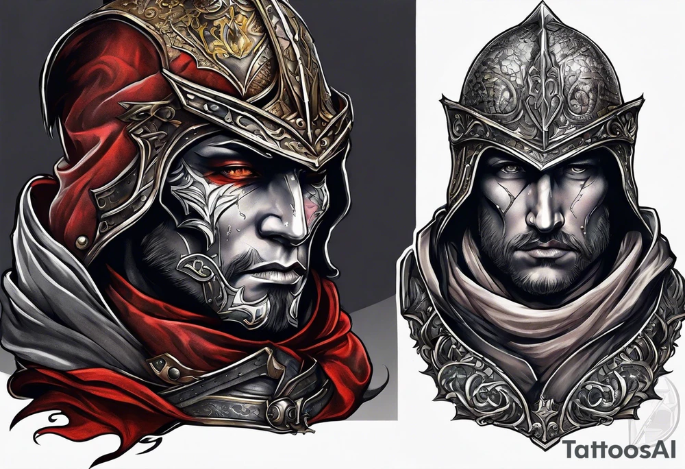 a beggar half suited in knights armor tattoo idea