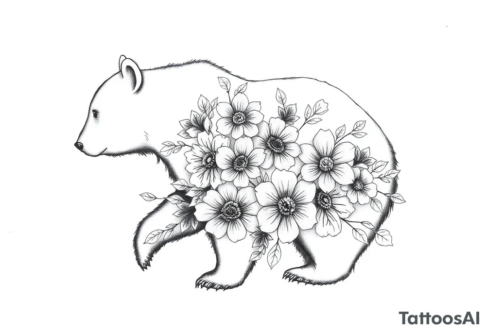 Bear silhouette with flowers tattoo idea