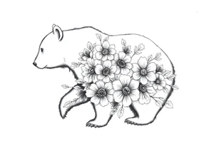 Bear silhouette with flowers tattoo idea