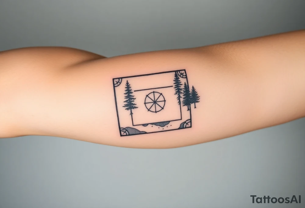 inspiration: my childhood home had an arrangement of tiles in the formation of golden ratio. use this to create a tattoo for me with NO COLOURS using the idea of tiles and golden ratio. placement on upper outer arm or top of bicep so not too big. give me a range of ideas (including some without using tiles, and just the golden ratio). I want to symbolise how nature is made from golden ratio. also give ideas including trees as my garden had this arrangement surrounded by trees. the golden ratio was in a rectangular form. also show me ideas of tattoos placed on bicep not on the back tattoo idea