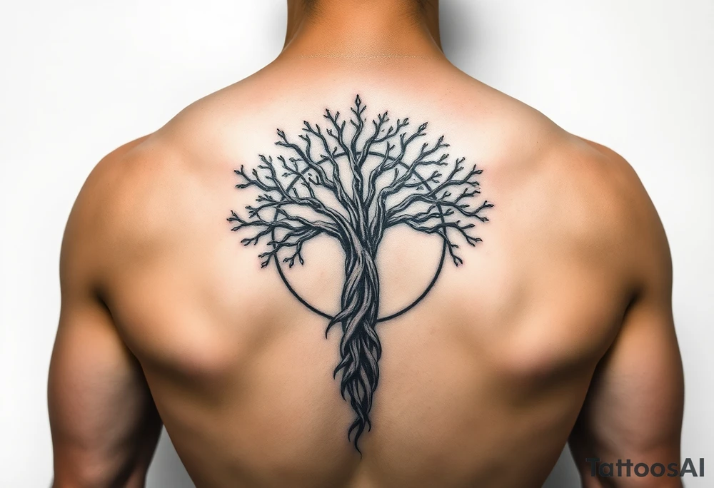 yggadrisl tree of life with circle tattoo idea