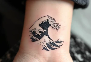 A minimalist black wave symbolizes the free and uncontrollable nature of the sea. tattoo idea