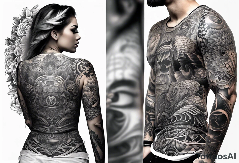 full body tattoo on the back from top to bottom tattoo idea