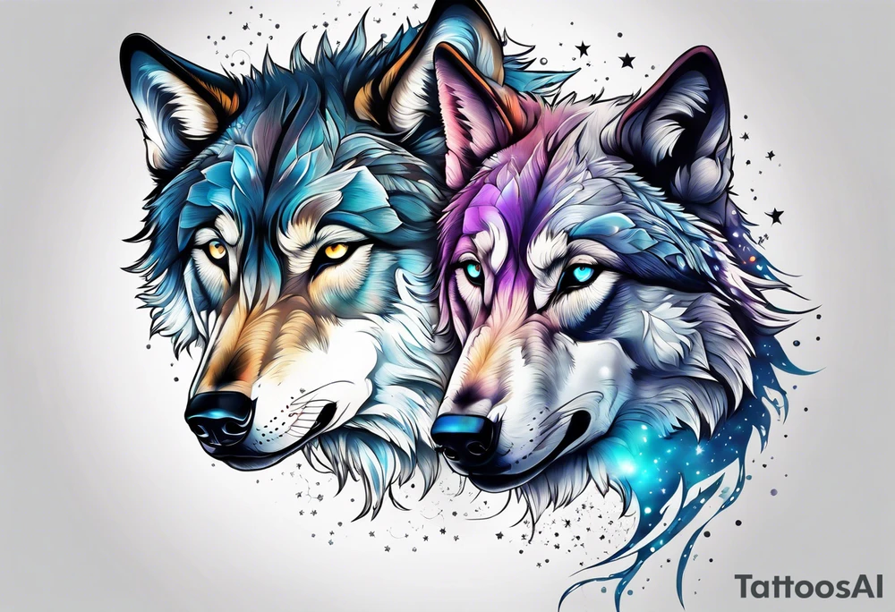 Constellation, two animal wolf tattoo idea
