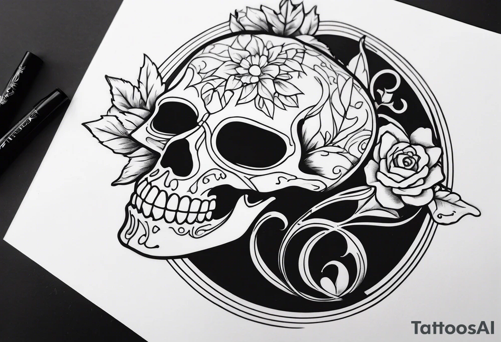 black and white skeleton tattoo idea