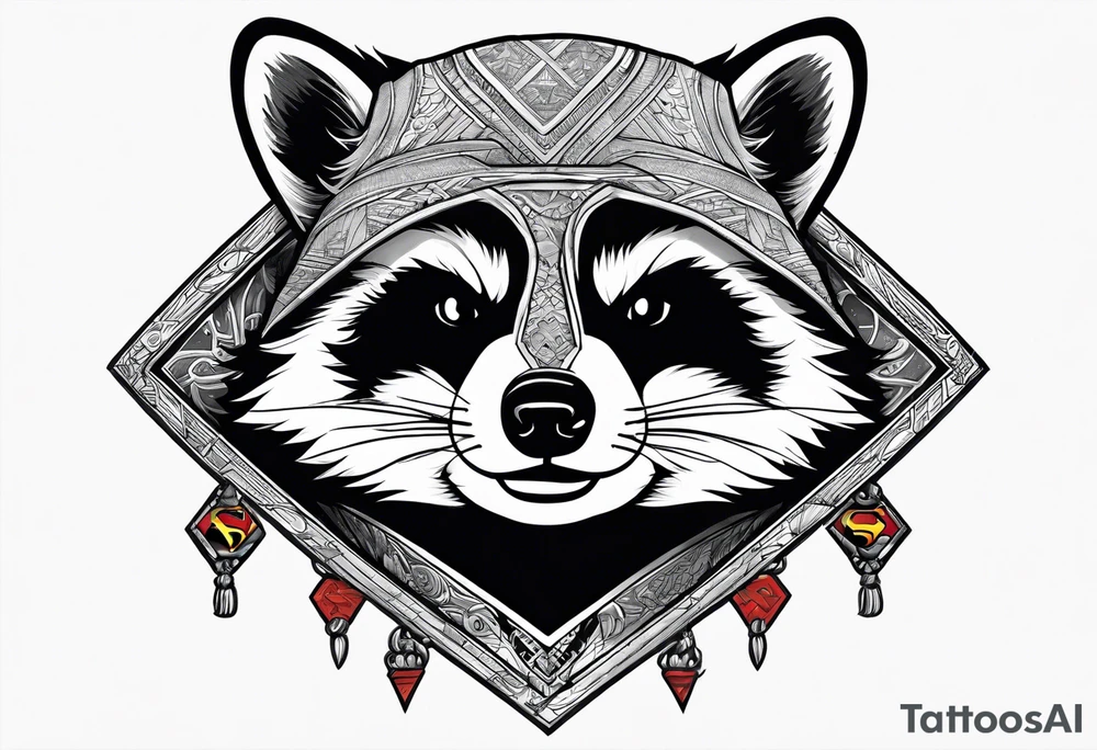 raccoon wearing a Superman hoodie tattoo idea