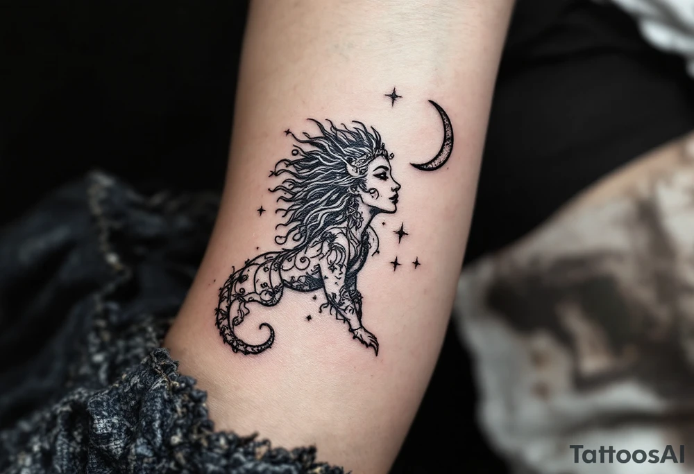 astrology moonsign aquarius in rough / mysterious aesthetic astrology inspired tattoo idea