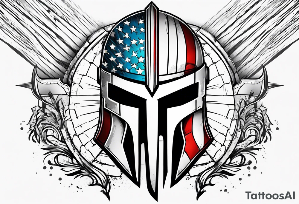 Spartan warrior helmet with American flag tattoo idea