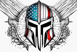 Spartan warrior helmet with American flag tattoo idea