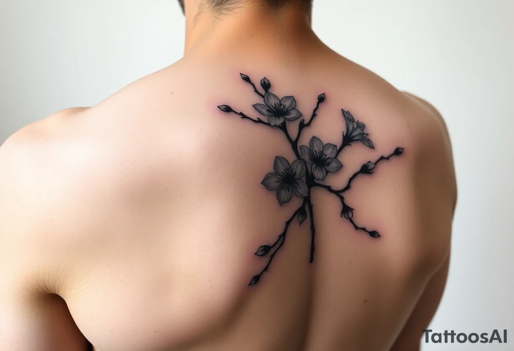 delicate cherry blossoms swirling in spring breeze with petals tattoo idea