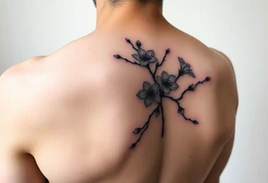 delicate cherry blossoms swirling in spring breeze with petals tattoo idea