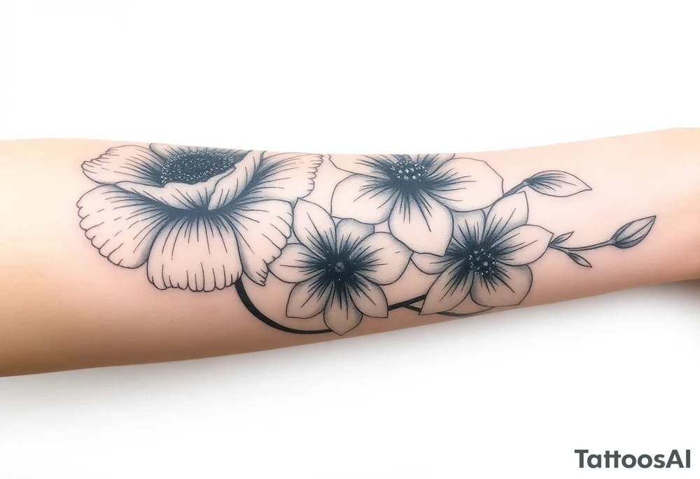 Poppy and Narcissus flowers on forearm tattoo idea