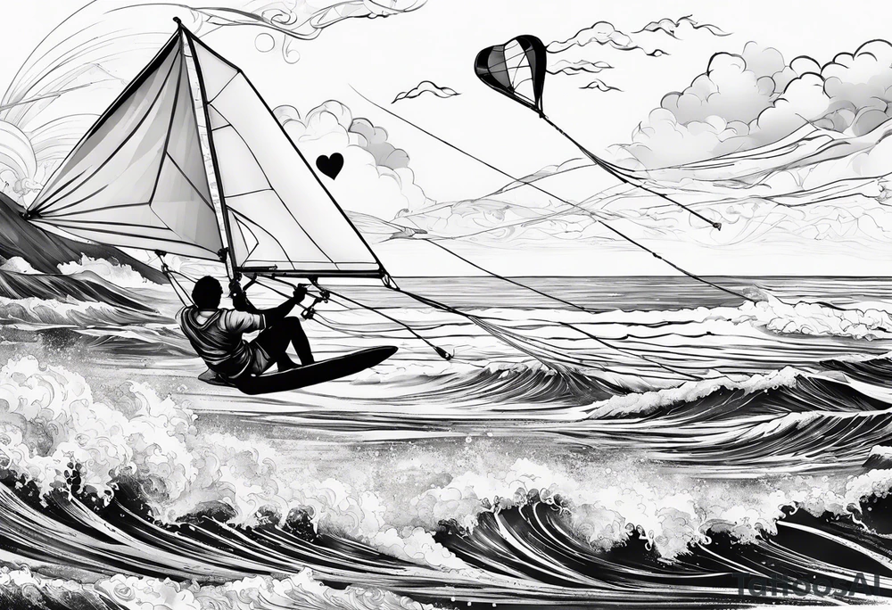 I want a tattoo of a kitesurfer with a heart-shaped sail tattoo idea