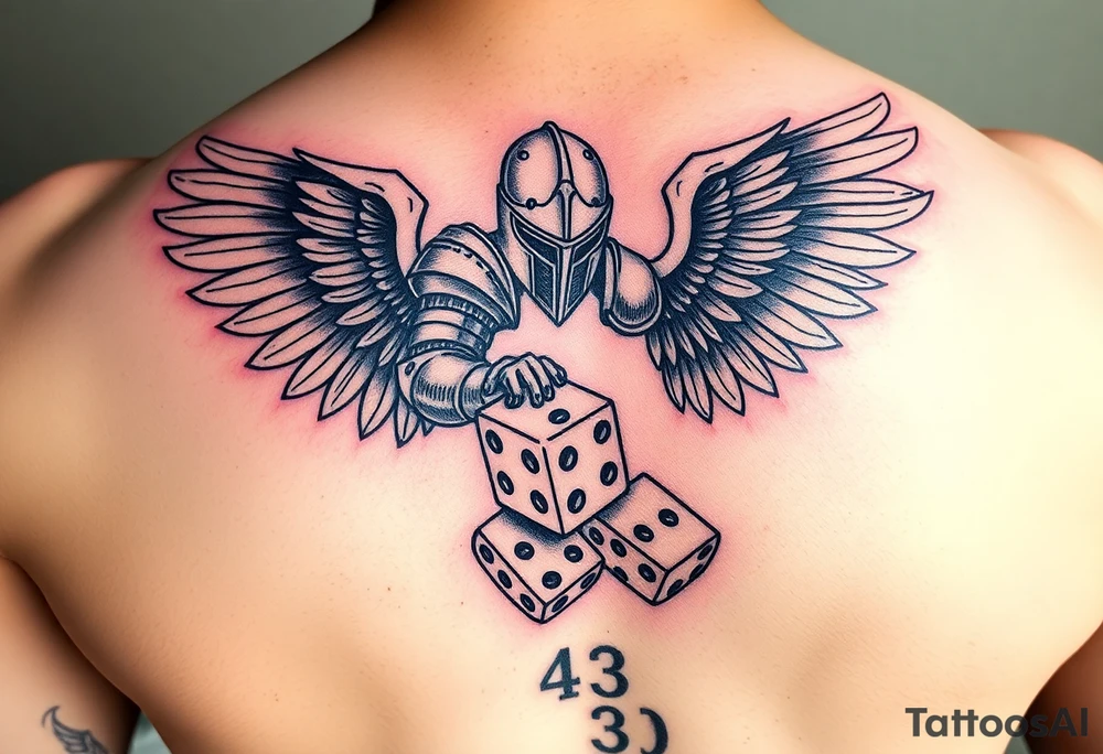 Power knight with wings rolling dice tattoo idea