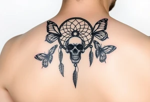 Small Dreamcatcher with butterfly's and skull tattoo idea