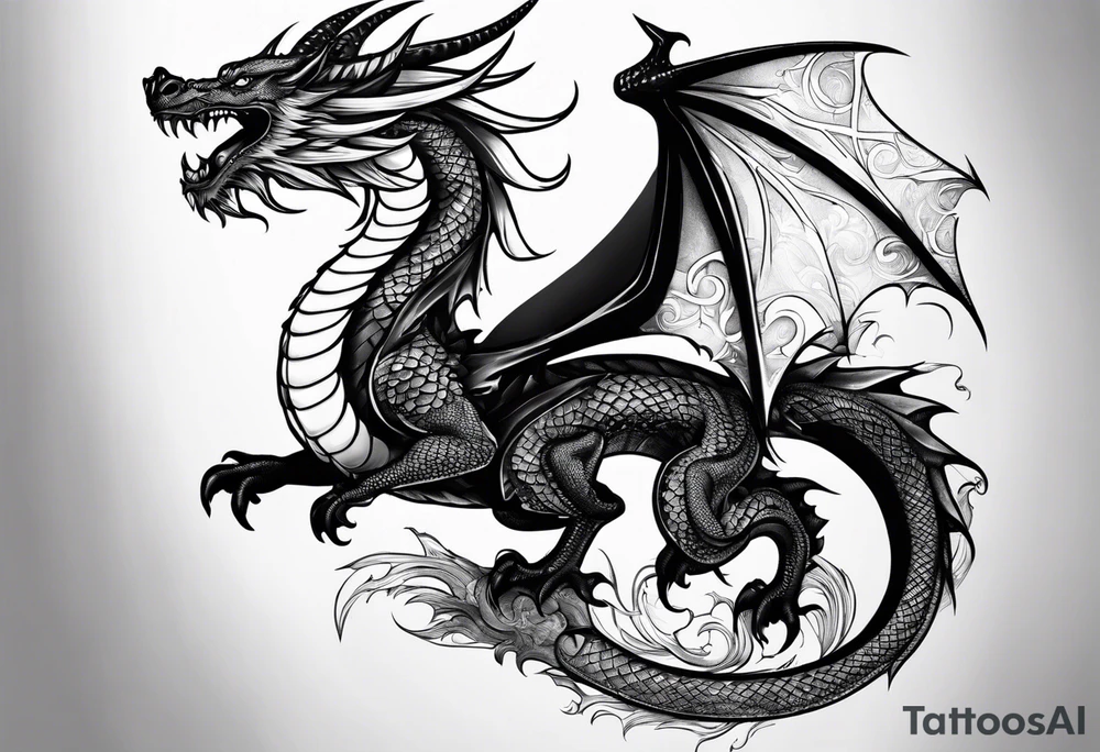 Dragon Seven number shape with Moonlight on background tattoo idea