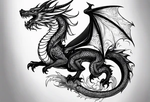 Dragon Seven number shape with Moonlight on background tattoo idea