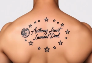 Manly handwriting remembering Anthony Lamont Deal Sr surrounded by moons and stars tattoo idea