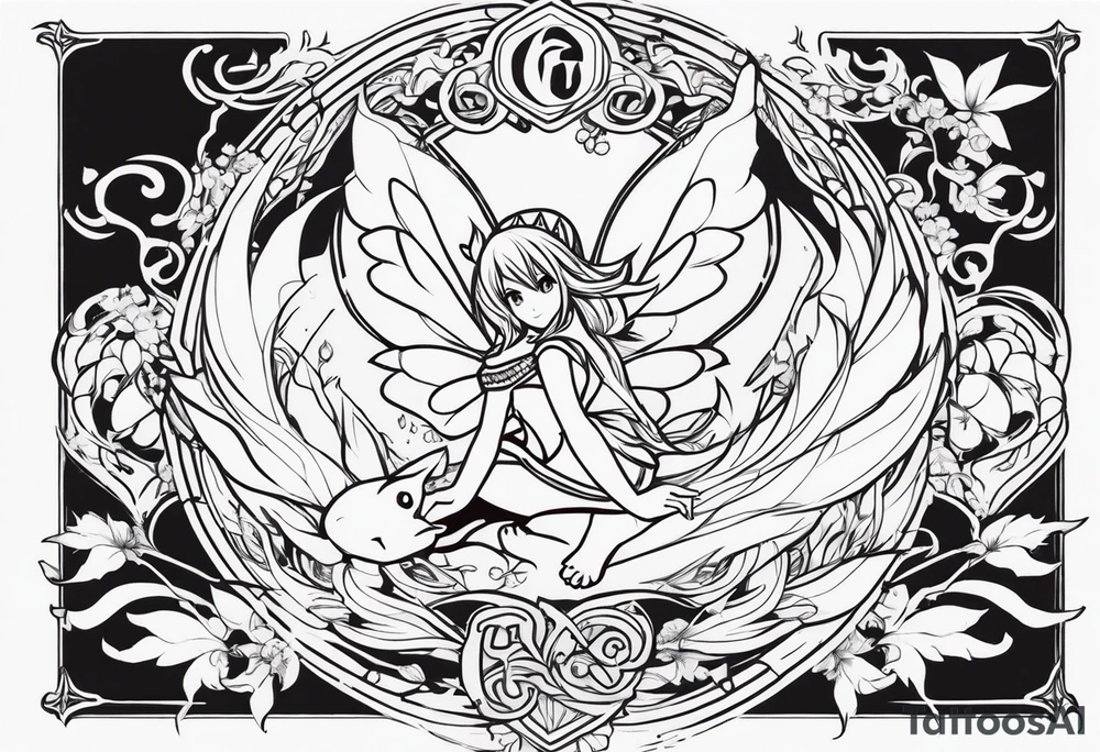 A fairy with a tail that is the fairy in the Fairy Tail anime guild logo tattoo idea
