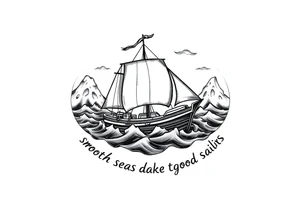 Can you please create an oval design of a ship in rough seas with the words “smooth seas don’t make good sailors”? tattoo idea